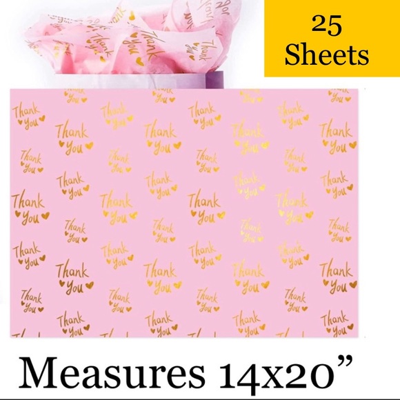 💕LAST PACK💕25 Sheets Pink with Gold Thank You Tissue Paper 20" x 14" - Picture 2 of 6